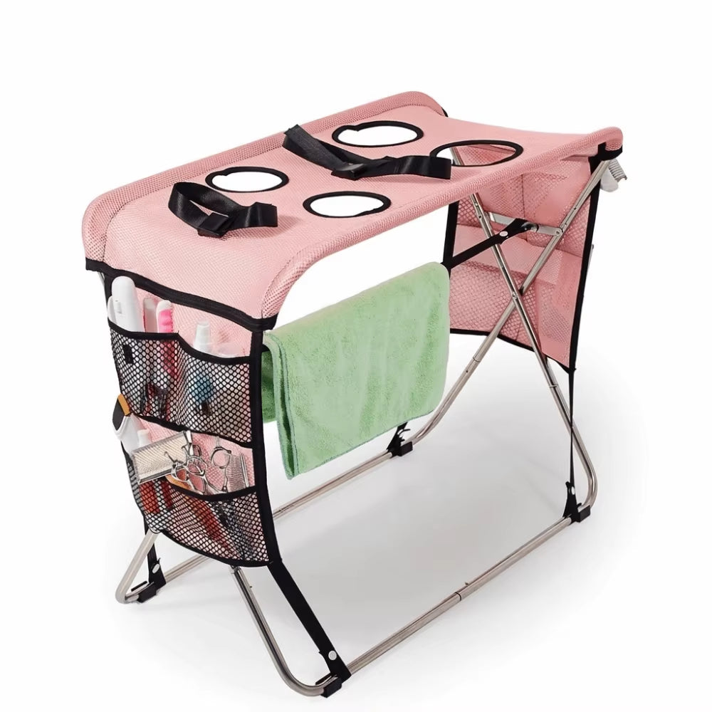 Folding Pet Grooming Hammock Anti-Scratch Quick Dry Mesh Pet Bathing Rack Detachable Multi Hole Cat Washing Hammock Home Use