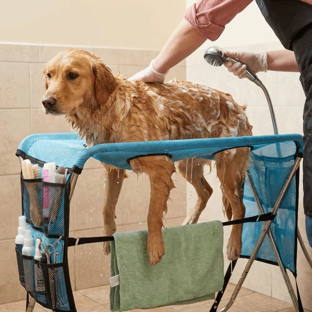 Folding Pet Grooming Hammock Anti-Scratch Quick Dry Mesh Pet Bathing Rack Detachable Multi Hole Cat Washing Hammock Home Use