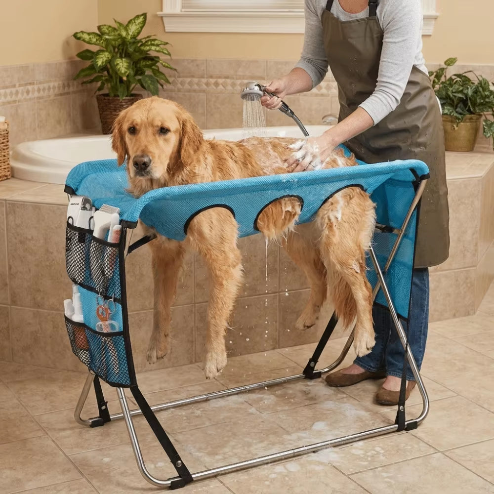 Folding Pet Grooming Hammock Anti-Scratch Quick Dry Mesh Pet Bathing Rack Detachable Multi Hole Cat Washing Hammock Home Use